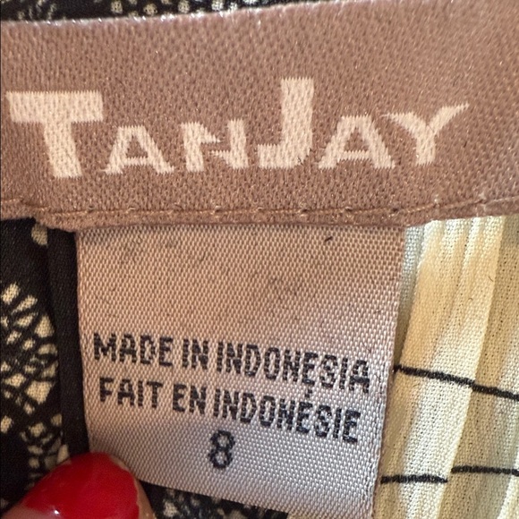 Tan Jay Blouse Striped Lace Pleats Long Bell Sleeves Black Tan Women’s Size 8 - Picture 7 of 11